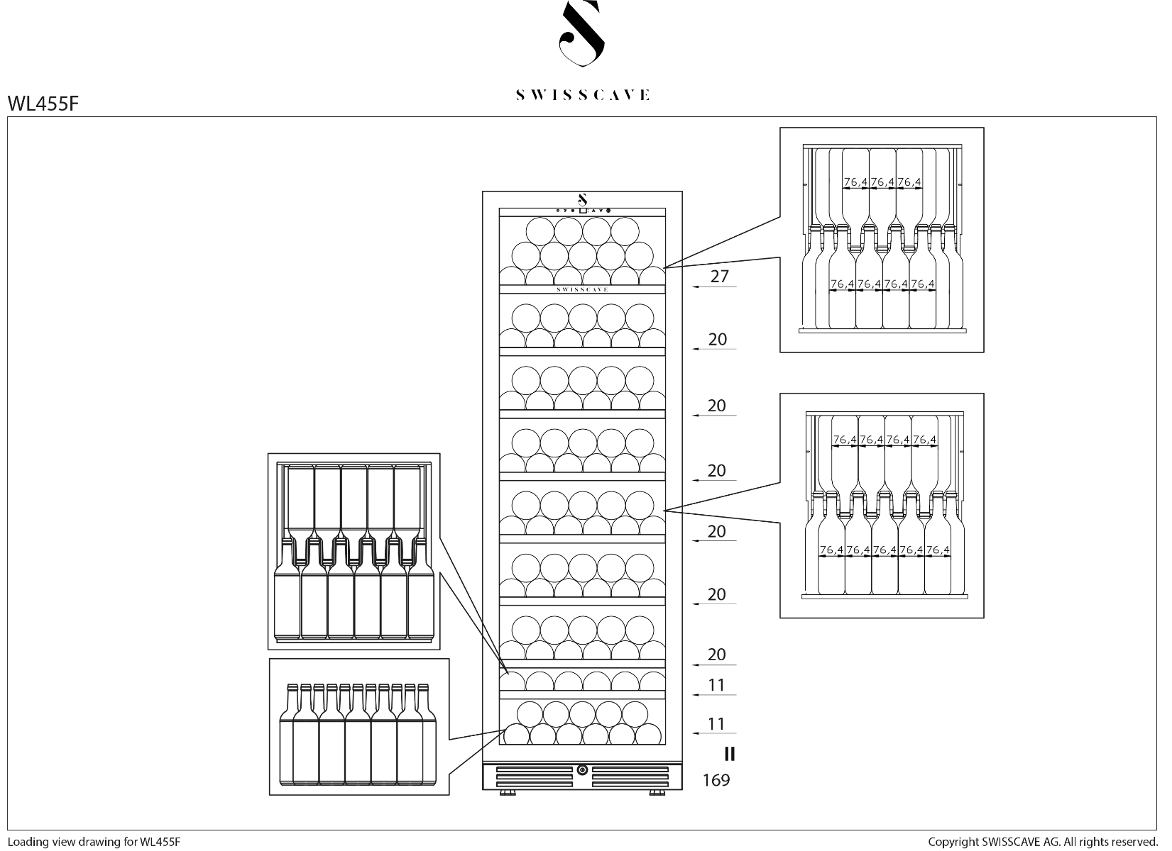 WL455F 1-Zonen Weinkühlschrank | 180cm | 169 Flaschen