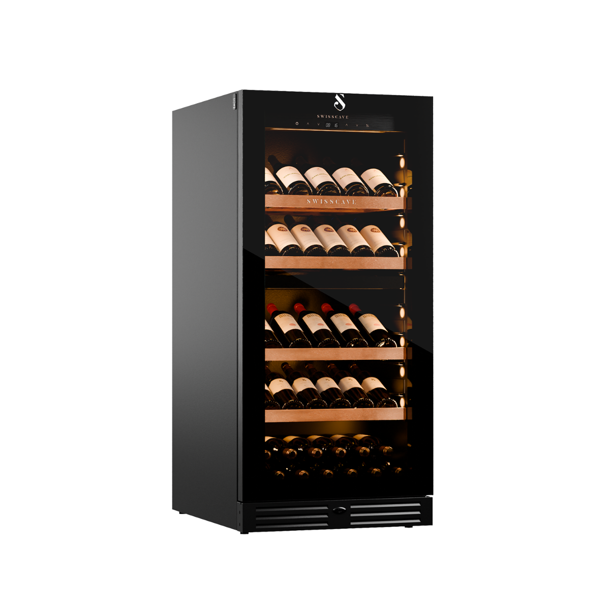 SWISSCAVE PREMIUM EDITION WLB-360DFD-MIX Weinkühlschrank – leicht seitliche Ansicht