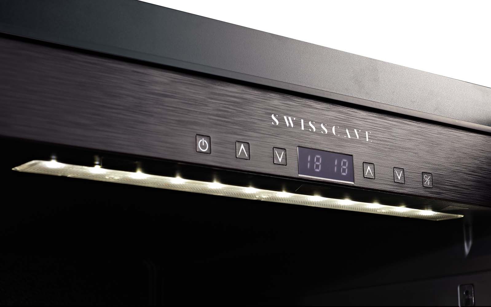 SWISSCAVE Schriftzug am Display mit weisser Beleuchtung – WLB-360DFD-MIX PREMIUM EDITION